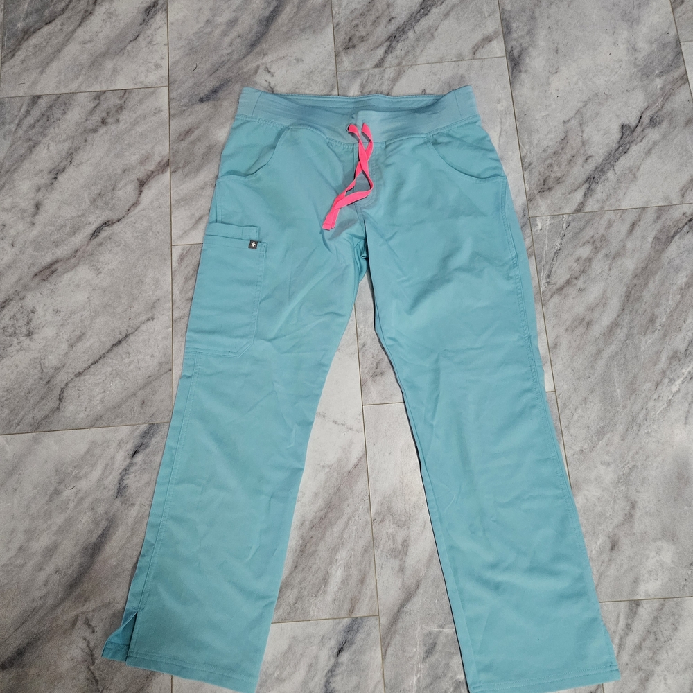 Figs Womens M Teal Pants with Pink Drawstring